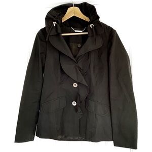 WHBM Black Ruffle Trench Coat Jacket S Small